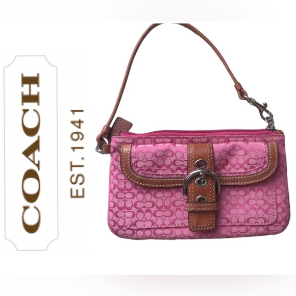 Coach Handbags - Coach Legacy pink/tan Wristlet/Wallet,signature jacquard canvas and leather trim
